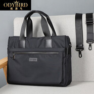歐迪鳥(niǎo)（ODYBIRD）帆布手提包男商務(wù)公文包防水牛津布包通勤文件包大容量男士電腦包 黑色-38*9*28cm 中包 15.6英寸