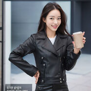 綻秋牛仔襯衫加絨皮衣女外套2024新款秋冬季機車服韓版西裝領(lǐng)皮夾克短 新款來襲春秋四季款 S 建議80-95斤