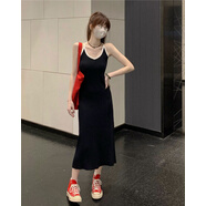 風(fēng)采兔 純欲風(fēng)吊帶連衣裙女夏季2025新款撞色露背修身顯瘦包臀裙子ins潮 黑色 均碼
