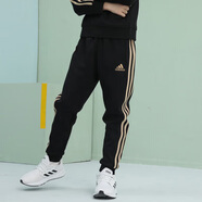 阿迪達斯 （adidas）兒童裝褲子秋季戶外休閑運動褲防風束腳褲 黑/金 140