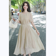 VYQA高端品牌 法式仙女連衣裙女 夏季新款收腰顯瘦高級感氣質淑女裙子 淺卡其色 (碼數(shù)拍不了聯(lián)系客服) M (建議115斤內)