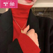 皮爾卡丹（pierre cardin）高領(lǐng)仿羊Y毛衣女針織打底衫薄款修身秋冬內搭長(cháng)袖秋冬新款上衣 紅色 (高領(lǐng)包芯紗) M (155)