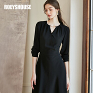ROEYSHOUSE羅衣法式V領收腰連衣裙女春裝新款氣質通勤黑色燈籠裙10187 黑色 S