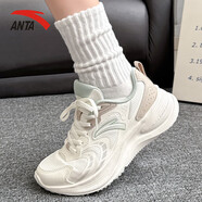 安踏（ANTA）漫步丨運動鞋女鞋秋季款輕質(zhì)皮網(wǎng)面軟底輕質(zhì)跑鞋緩震耐磨跑步鞋女 象牙白/二度灰1 35.5