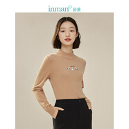 茵曼（INMAN）半高領套頭毛衣春秋女裝新款長袖修身打底衫針織上衣 卡其色 L