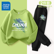 真維斯童裝兒童衛衣春秋款2025新款男童運動(dòng)套裝加絨男孩套頭上衣兩件套衣服 【2件】綠/J涂鴉色塊-黑/涂鴉K 130