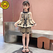 G·DUCK KIDS小黃鴨女童夏季洋氣掛脖套裝薄款兒童時(shí)髦碎花雪紡?fù)b小女孩無(wú)袖 圖片色 【高品質(zhì)】 120 建議110身高-120身高