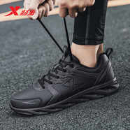 特步（XTEP）男鞋冬季皮面跑步鞋男士冬季新款防水休閑跑鞋軟底旅游運動(dòng)鞋子男 黑-5901 41