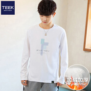 TEEK長(zhǎng)袖t恤男裝印花上衣服 青少年新款秋冬季男士圓領(lǐng)休閑潮流套頭衫 【加絨保暖】JH1079白色 4XL