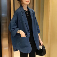 貝吉棋休閑小西裝外套女歐洲站早春2022新款歐貨女裝時尚洋氣網(wǎng)紅西服潮 藍(lán)色 S
