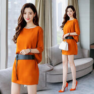 瑾衣媛2022新款連衣裙女韓版蝙蝠袖顯瘦女裝很仙氣質(zhì)雪紡裙 焦糖色【配腰帶】 699 M 建議90-100斤
