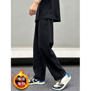 卡圖弛 潮牌vintage牛仔褲男秋冬季寬松直筒褲美式高街長(cháng)褲休閑闊腿褲子 黑色【加絨款】 XL 【建議125-140斤】