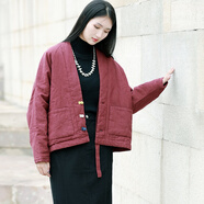 亂在江南民族風(fēng)短款棉服女冬季新品加厚保暖寬松夾棉復(fù)古外套 暗紅色 均碼