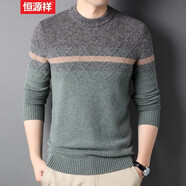 恒源祥 羊毛衫男士冬季圓領(lǐng)純羊毛男士毛衣男韓版商務(wù)休閑保暖針織衫男  20210014灰綠色 XL