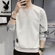 花花公子（PLAYBOY）長袖t恤男春秋新款百搭時尚休閑圓領(lǐng)衛(wèi)衣男士潮流寬松簡約上衣男 KPHH2008灰色 M 165