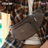 Troop男帆布腰包運動(dòng)挎包胸包男復古手機運動(dòng)腰包歐美戶(hù)外斜跨帆布包 大號帆布版黑灰色345升級