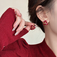 伊黛兒法式耳釘女輕奢高級(jí)感復(fù)古韓國(guó)安可拉酒紅色氣質(zhì)耳環(huán)生日禮物 酒紅甜心耳釘E1703