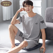 美即萊（MEIJILAI） 睡衣男夏季純棉短袖短褲休閑全棉男士家居服寬松薄款加大碼套裝 20430 2XL （身高175-185體重160-180）
