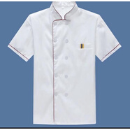 誠墨廚師服夏季長短袖工作服酒店食堂食品廠透氣白色工作服裝工裝廚師 白色紅邊短袖廚師服 XL