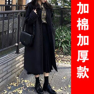 Radinka2024秋冬新款毛呢外套女中長(zhǎng)款韓版加厚棉赫本風(fēng)大衣呢子上衣XNE 黑色加棉 加厚 XL