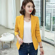 女士胖妹妹加肥加大碼女裝小西服夏天外套200斤2022春夏新款大碼小西裝外套女韓版中長(cháng)款氣質(zhì)百搭時(shí)尚 黃色-長(cháng)袖款【品質(zhì)推薦】 2XL 125-140斤