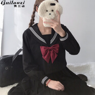 貴蘭姿（guilanzi）jk制服水手服基礎款學(xué)院風(fēng)女裝春秋學(xué)生校服套裝新款連衣裙女夏天 黑三本（長(cháng)繡+短裙） L【100斤-110斤】