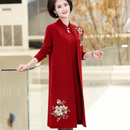 瀾思莉（LANSILI） 婆婆裝婚禮服秋冬媽媽旗袍毛衣連衣裙中老年婚宴兩件套長款外套 酒紅色款二（內(nèi)搭長袖） 4XL(155-170斤)