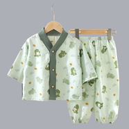 寬葉竹兒童睡衣家居服夏季寶寶套裝男女童內(nèi)衣開(kāi)衫中大童薄款休閑空調(diào)服 開(kāi)衫家居服【滿(mǎn)印恐龍】 100 【身高80-90cm25-30斤】