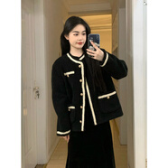 韓璐嬌（hanlujiao）秋冬連衣裙2024新款女裝小香風(fēng)圣誕新年戰(zhàn)袍過年一整套紅色裙子女 黑色外套+黑色連衣裙【套裝】 S