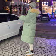 韓璐嬌（hanlujiao）羽絨棉服女中長(cháng)款2024冬季新款韓版寬松棉衣女加厚面包服棉襖外套 豆綠 XL【建議150-180斤】