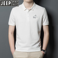 吉普（JEEP）【高檔輕奢】棉混紡短袖恤男夏季薄款絲光棉印花襯衫領(lǐng)半袖體恤男 白色 XL 175  175-180 65-75KG