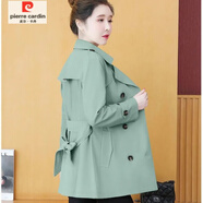 皮爾卡丹（pierre cardin）女裝風(fēng)衣女士春秋季新款韓版時(shí)尚休閑百搭中長(zhǎng)款外套女大衣 淺綠色 4XL 建議152-170斤