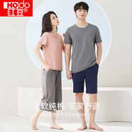 紅豆（hongdou）睡衣女夏純棉短袖中褲套裝圓領(lǐng)舒適可外穿情侶家居服 粉色170