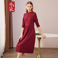 亦朵秋冬百搭長(cháng)袖針織連衣裙女中長(cháng)款優(yōu)雅顯瘦修身裙子 酒紅色214856 M