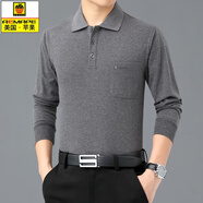 AEMAPE美國蘋(píng)果春秋季全棉中年爸爸長(cháng)袖T恤男上衣純色中老年蘋(píng)果T恤 深灰色 L