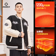 準者棒球服夾克外套男裝2025秋冬新款美式復古PU皮袖休閑寬松運動(dòng)開(kāi)衫 909-1純正黑【加厚保暖-雙層夾棉】 L