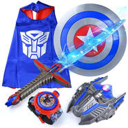 美國隊長(cháng)盾牌發(fā)光變形爪盾牌爪光劍蜘蛛俠面具男孩兒童玩具禮物發(fā)光面具聲光劍聲光套裝 擎天柱劍+面具+披風(fēng)+盾牌[（+手表）]