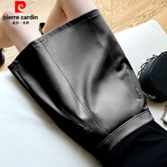 皮爾卡丹（pierre cardin）PU皮半身裙女高腰顯瘦皮裙秋冬2025新款裙子百搭包臀a字短裙 黑色【有安全褲】 L 建議105-120斤