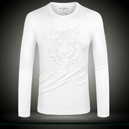 catwick 歐洲站刺繡老虎頭T恤男裝ck長(cháng)袖上衣秋季潮牌內搭白色體恤打底衫 白色 4XL