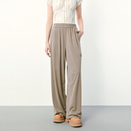 樂(lè )町闊腿針織褲時(shí)尚百搭新款少女休閑長(cháng)褲松緊腰簡(jiǎn)約夏季褲子 駝色（現貨） M