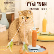 華元寵具（hoopet）貓玩具電動(dòng)逗貓棒不插電智能貓轉盤(pán)鈴鐺球逗貓神器自嗨解悶羽毛替換頭貓咪用品大全 電動(dòng)-智能-不插電逗貓棒（橘藍色）