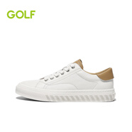 高爾夫（GOLF）男士板鞋頭層牛皮拼色小白鞋簡約舒適百搭新品休閑春夏男鞋 白+杏色 41