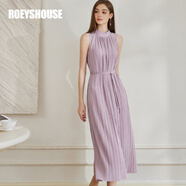 ROEYSHOUSE羅衣無袖肌理感連衣裙夏季新款時尚系帶收腰中長裙10486 淺紫色 L