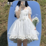 霏楚日系小清新可愛少女洛麗塔泡泡袖連衣裙蓬蓬裙公主裙lolita夏新款 白色 S