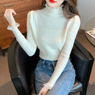 含今 半高領(lǐng)打底衫女秋冬高級(jí)2024新款修身針織毛衣內(nèi)搭時(shí)髦時(shí)尚洋氣 有蕾絲款-白色（80-120斤） 均碼
