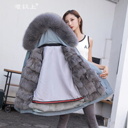 意枕上2025新款派克服女獺兔狐貍毛內(nèi)膽可拆卸抗風(fēng)韓版加厚真毛皮草外套 藍色外套+灰色內(nèi)膽 M 毛毛袖 建議 90-110斤