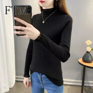 斐特瑪2024春秋新款溫柔甜美打底衫毛衣女半高領(lǐng)修身顯瘦內(nèi)搭蕾絲針織衫 黑色 XXL