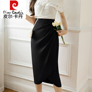 皮爾卡丹（pierre cardin）西裝半身裙女夏季2024新款高腰顯瘦包臀裙中長(cháng)款不規則開(kāi)叉a字裙 黑色 S