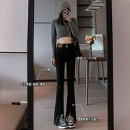 小允星 開(kāi)叉微喇叭牛仔褲女顯瘦春秋新款休閑褲直筒高腰百搭韓版褲子 開(kāi)叉/常規款-黑色 29