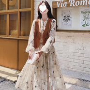 伊琦蕾連衣長(zhǎng)裙套裝女2025春夏新款短款馬甲蝴蝶印花碎花仙女長(zhǎng)裙兩件套 棕色馬甲+印花連衣裙 S